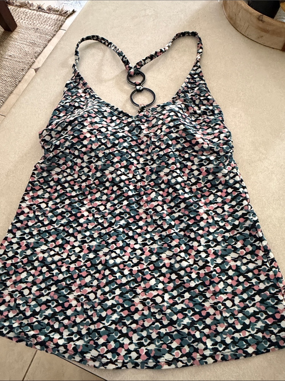 Kona Sol Navy, Pink & Teal Printed Tank with Ring Back Detail